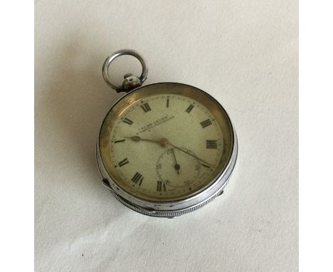 A large silver open faced pocket watch with white enamelled dial. Est. £20 - £30.