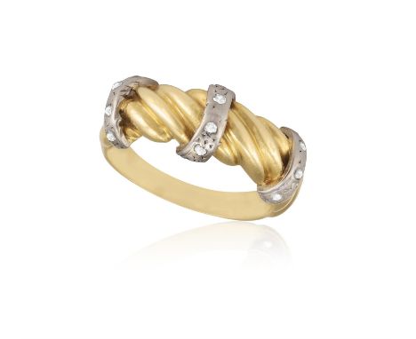 A Diamond ringThe cabled band with three single-cut, diamond-set spacers, total estimated diamond weight ca. 0.12ct, ring siz