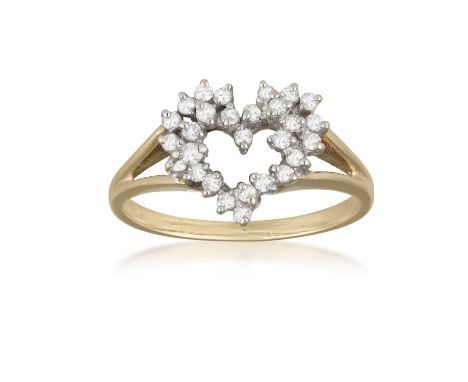 A Heart-shaped diamond ringThe open, heart-shaped design, prong set with diamonds, total estimated weight ca. 0.28ct, ring si
