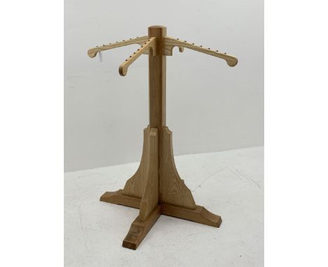 Light ash wood clothes stand, four out splay branches, on cruciform base, H128cm, W100cm - Condition Report 