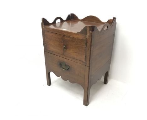 Georgian mahogany night commode stand, raised shaped back, two cupboards above single drawer, square supports, W56cm, H77cm, 