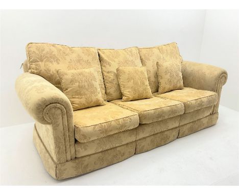 Duresta Waldorf Grande - three seat sofa (L230cm, D100cm) and matching armchair (W115cm, D100cm), scroll arms, upholstered in