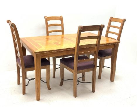 Mango wood and flagstone rectangular dining table (150cm x 90cm, H77cm) and set four high ladder back dining chairs - Conditi