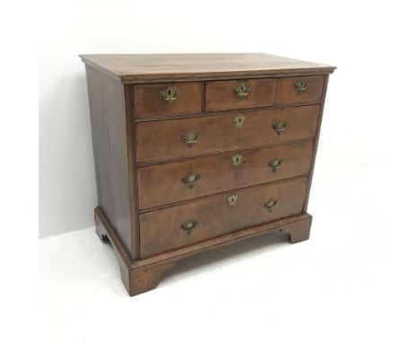 18th century oak chest, three short and three long graduating drawers, ogee bracket supports, W99cm, H90cm, D55cm - Condition
