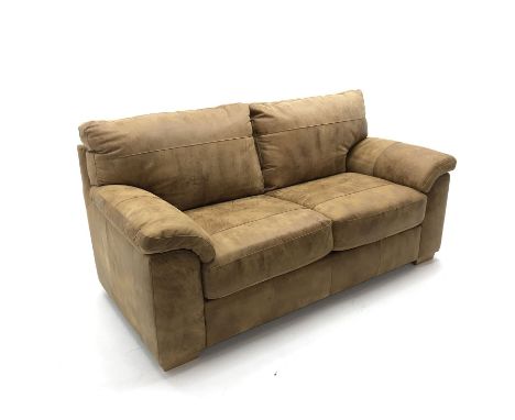 Two seat sofa bed upholstered in tan leather - Condition Report 