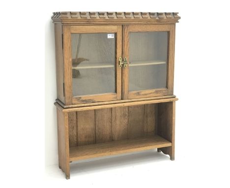 Early 20th century cabinet enclosed by two glazed doors with shelf, W74cm, H92cm, D22cm - Condition Report 