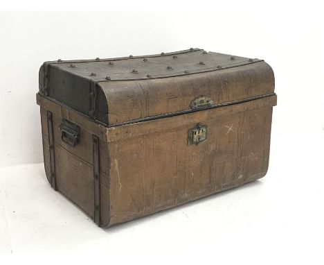 Early 20th century metal trunk, scumbled paint finish, W75cm, H51cm, D57cm - Condition Report 