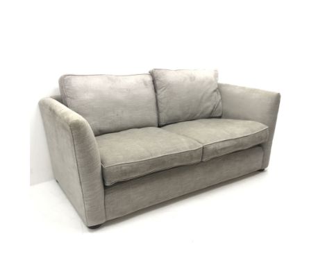 Two seat sofa upholstered in a grey fabric, turned supports, W185cm - Condition Report 