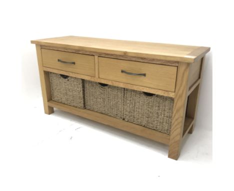 Light oak two drawer side stand with two drawers and three basket drawers, W107cm, H55cm, D38cmClick here to view further ima