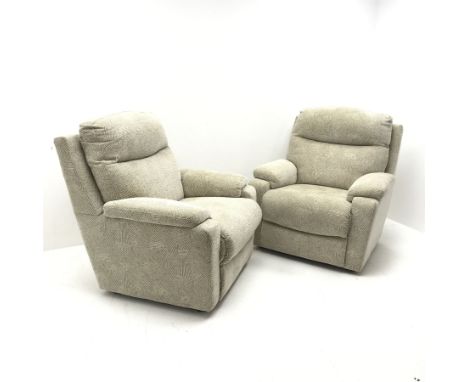 Three seat sofa upholstered in a stone patterned fabric (W200cm) and two matching armchairs (W95cm) - Condition Report 