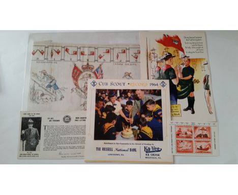 SCOUTING, selection, inc. Boys Scouts of Britain tea towel, illustrated Enrolment Cards (2), 1957 Jubilee Rally &amp; Display