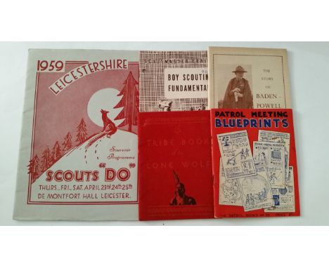 SCOUTING, booklets, inc. Tribe Book of the Lone Wolf, The Story of Baden Powell, Boy Scouting Fundamentals (file holes), 1959