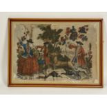 Property of the Late Countess Haig: a Spanish coloured engraving, "La Caza del Ciervo" (The Stag