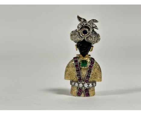 Property of the late Countess Haig: a Venetian 18ct gold and gem-set blackamoor brooch, mid-20th century, the figure's engrav