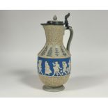 A Villeroy & Boch Mettlach pewter-mounted stoneware flagon, late 19th century, sprigged with a