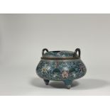 A Japanese cloisonne enamel koro or censer, early Meiji period, decorated with stylised lotus