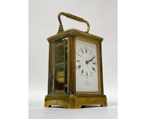 Property of the late Countess Haig: an early 20th century French gilt brass repeating carriage clock, the case, of characteri