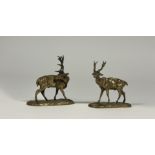 After Pierre-Jules Mene (French 1810-79), a pair of miniature or desk bronze models of stags, Cerf