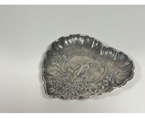 A large Victorian silver heart-shaped trinket dish, import marks for Samuel Boyce Landeck, Sheffield, 1899, in the Rococo Rev