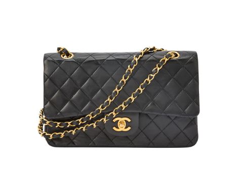 Double flap bag with gold-plated hardware, double 'CC' turn lock closure and woven-in leather chain strap, interior with thre