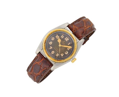 Automatic, black dial with radium Arabic numerals and gilt minute tracks, Mercedes luminous hands, acrylic crystal, logo crow