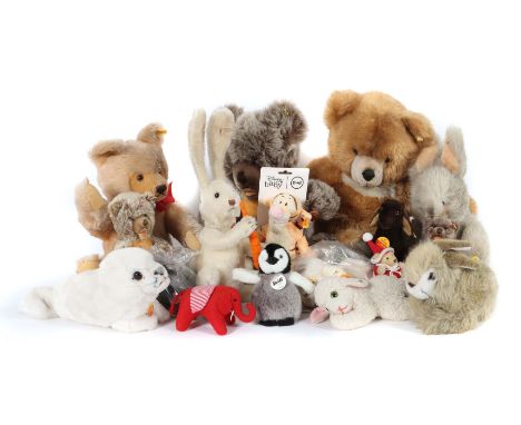 Konvolut TiereSteiff, meist 1990er/2000er Jahre, 1 x Teddy, Knopf, Fahne: 0201/51, Teddy Knopf, Fahne: 0320/65, Zotty, Knopf,