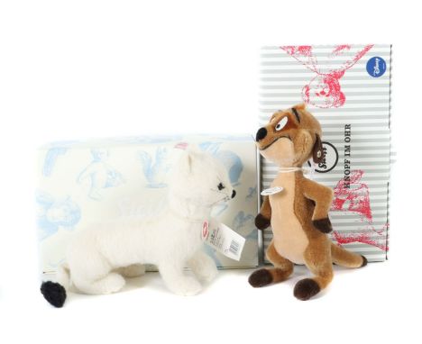 2 TiereSteiff, 1 x Erdmännchen "Timon", Nr. 355509, limitierte Auflage 126/1994, H: 24 cm, 1 x Hermelin "Heinrich", Nr. 03532