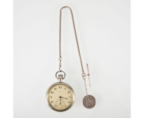 Rolex - A Military issue open faced pocket watch, 43mm off white Arabic dial with subsidiary seconds dial in a 48mm nickel sc