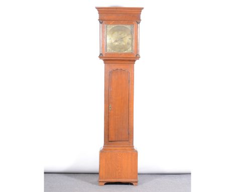 Thomas Partridge, KibworthGeorge III oak longcase clock, square brass dial, subsidiary second dial and date chart, cast Rococ