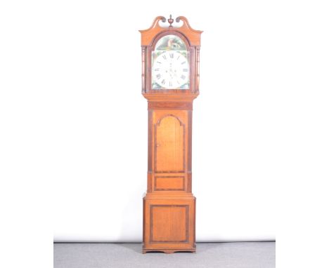 Daniel Bellman, Broughton, George III oak and mahogany longcase clock, arched painted dial with subsidiary second dial and da