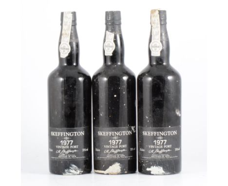 Skeffington, 1977 vintage port, 3 bottles,