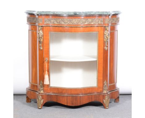 Louis-Philippe style tulip wood and gilt metal credenza, 20th Century, serpentine shape, with moulded green marble top, volut