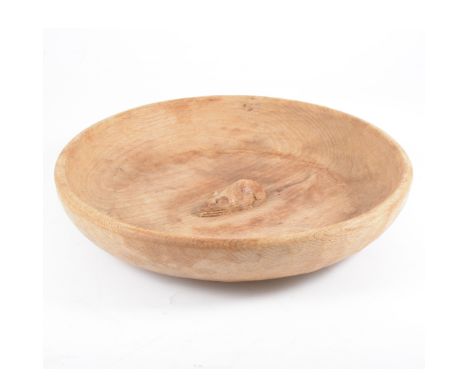 Robert 'Mouseman' Thompson of Kilburn, an oak fruit bowl, shallow circular form, carved with signature mouse to centre, 30cm 