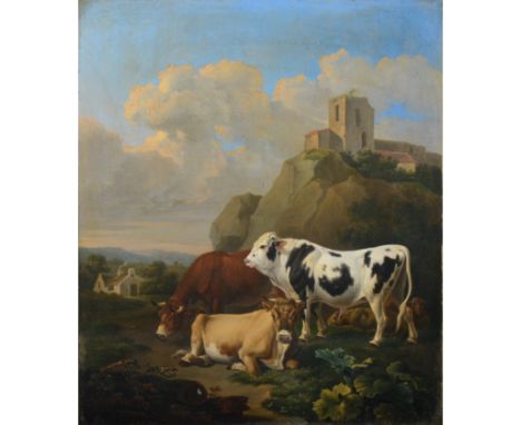 Johann Dallinger von Dalling,Cattle in a landscape,signed, oil on panel,60cm x 53cm.