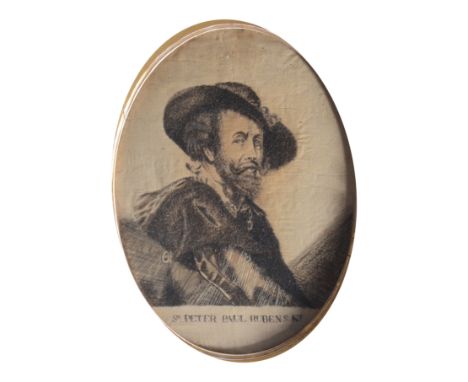 Oval black and grey thread silkwork portrait picture, Sir Peter Paul Rubens in a Victorian oval gilt gesso frame, 28cm x 24cm