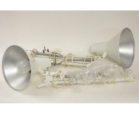 A pair of vintage white anglepoise lamps.