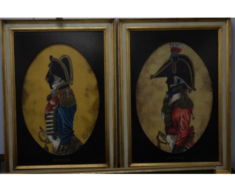 M** R*: Two framed paintings of military figures: an Officer in full dress 1805; and an Admiral in full dress 1812.