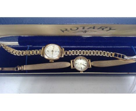 Two 9ct yellow gold cocktail watches, one by Rotary (boxed) the other by Avia, 32g gross.