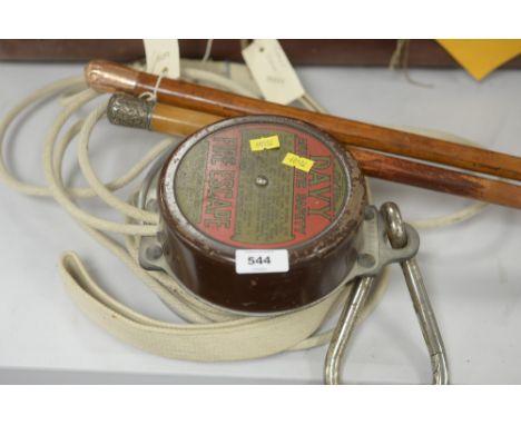 A vintage Davy's Fire Escape Automatic Safety rope system; together with two malacca canes, one with gold, the other with sil