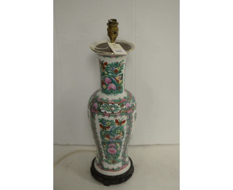 A Cantonese globular vase later converted to a table lamp, 45cms high.