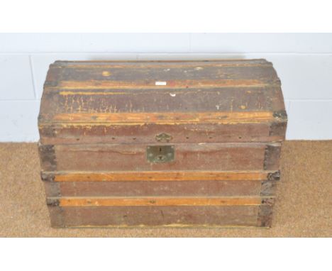 Early 20th Century domed and wooden bound trunk.