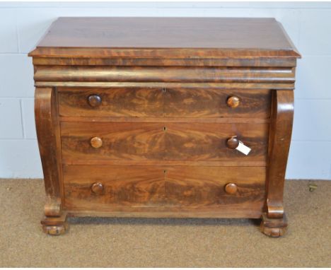 A late Victorian mahogany secretaire chest, the caddy top above a frieze drawer, fitted with a tooled green writing surface, 