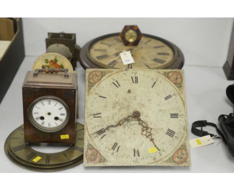 18th Century and later Clock parts, to include: a round mahogany cased wall timepiece with Roman dial; a 30 hour longcase dia