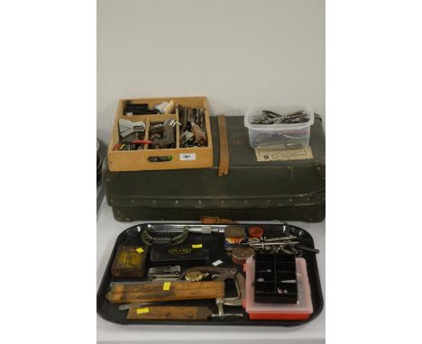 Vintage precision tools, to include: gauges; gauge accessories; folding boxwood rulers by Rabone; metal rulers; clamps; plier