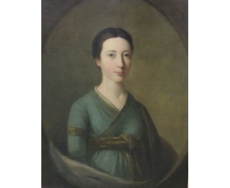 CIRCLE OF TILLY KETTLE (1735-1786)Portrait of a Lady, half-length,wearing a green dress, with a gold sash and brown shawlin a