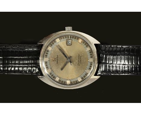 A Gentleman's Omega Seamaster Cosmic Wristwatch the silvered dial with dot markers, sweep seconds hand and date aperture at t