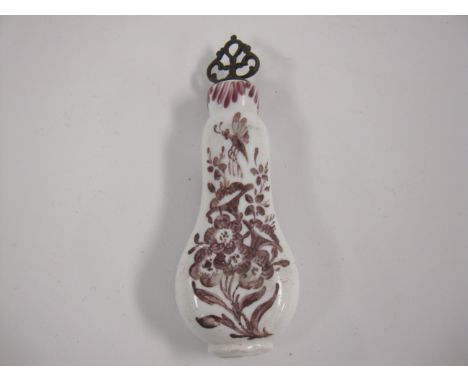 A dated white opaque Scent Flask and gilt metal stopper painted in black enamels with initials M*W 1782 within puce cartouche