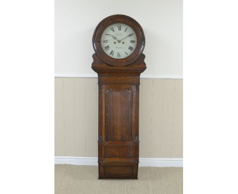 A 19th Century oak cased Act of Parliament Clock with white enamel circular dial inscribed S. Smith, Walton, 8-day movement, 