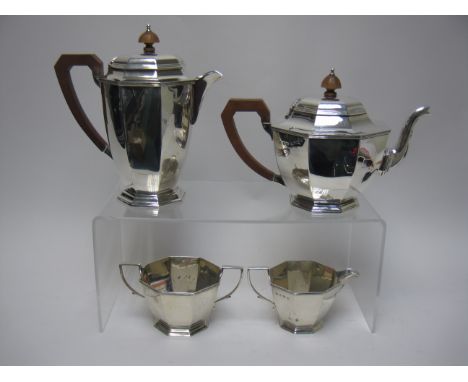 A George V/Edward VIII silver four piece Tea Service of octagonal form, Birmingham 1935/6