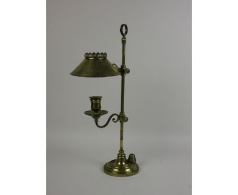 A 19th Century Miller's patent Student's Candle Lamp with adjustable light and shade on a square column with circular base, 2